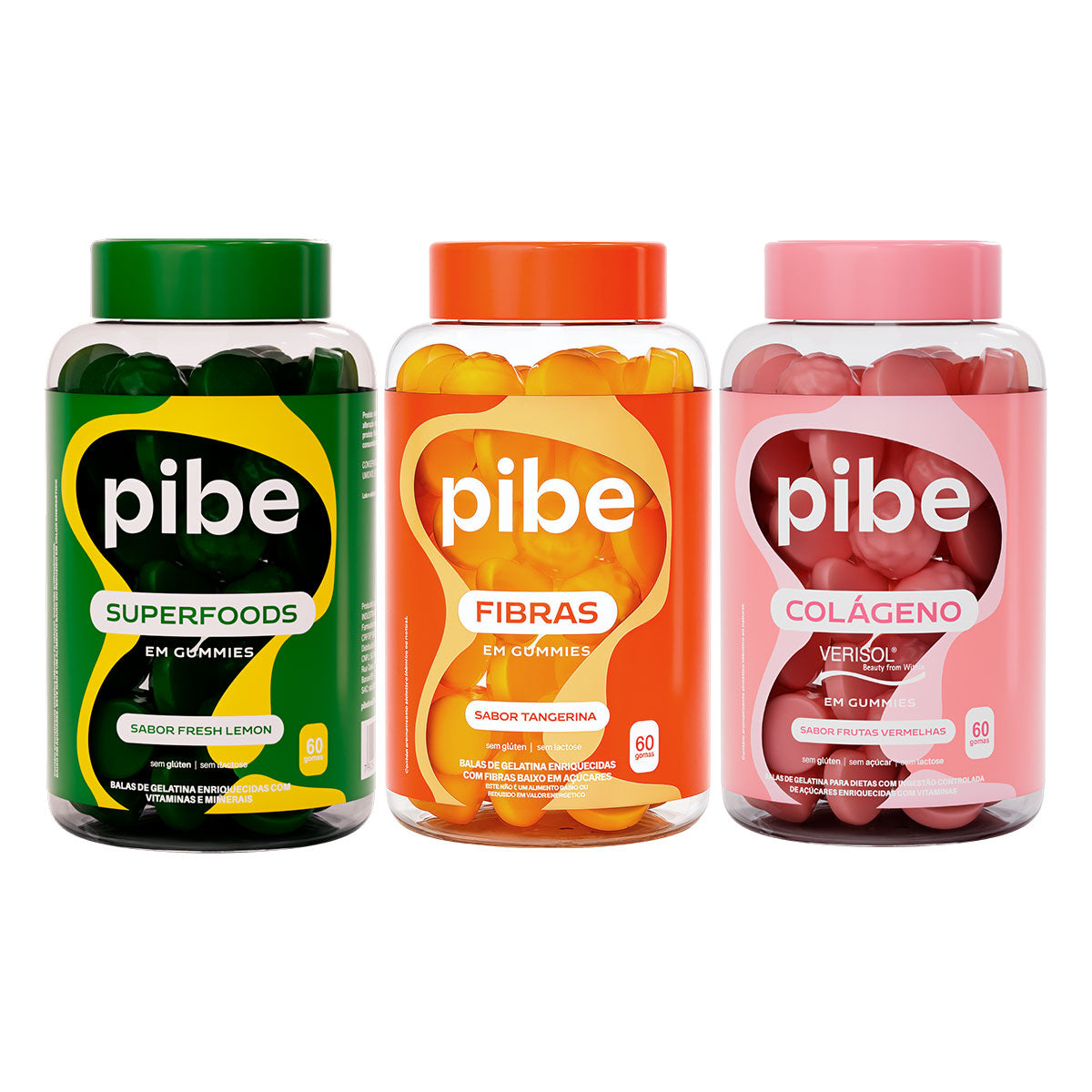 Kit Superfoods Fresh Lemon + Colágeno Frutas Vermelhas + Fibras Tangerina (60 gomas)